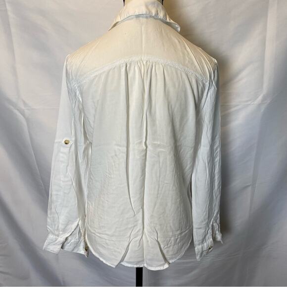 Sim & Sam Long Sleeve Blouse Size Medium Classic White Button Up Collared Rayon - Picture 7 of 10